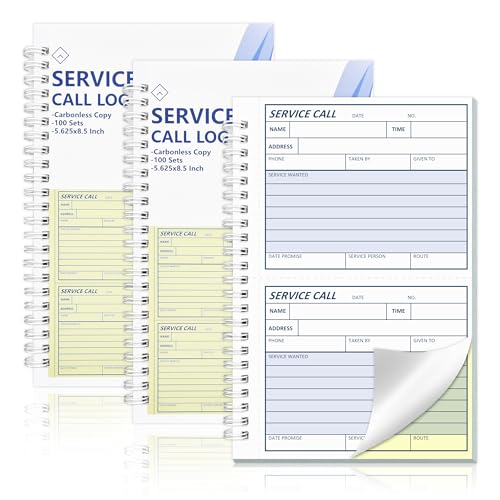 300 Sets Service Call Log Book 5 5/8 x 8 1/2" 2 Part Carbonless 2 Message Sets per Page Phone Call Log Book Phone Message Book Invoice Receipt Book for Repair Service (3)