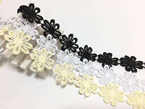お花のレース 3M 幅2.5cm レース リボン ケミカルレース モチーフ ハンドメイド リメイク 布 生地 ハギレ (mix-l)