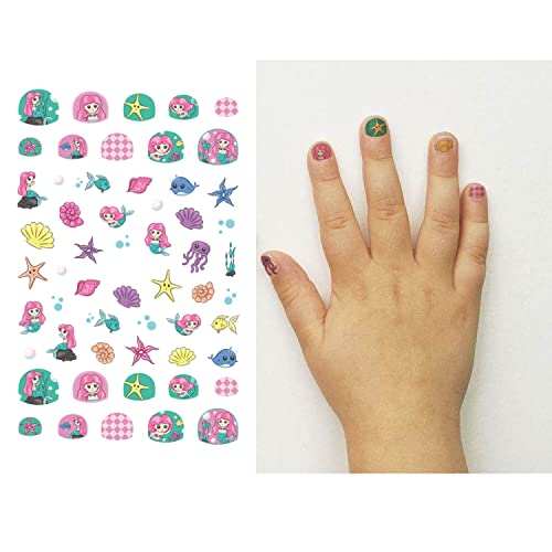 Yarlilyan 7 Sheets Mermaid Ocean Kids Nail Sticker, Diy Art Decals Including Scales Princess Starfish Shellfish Artist Painting Polish Self Adhesive Decor Set, 2.4'' X 3.6'' #TOP2