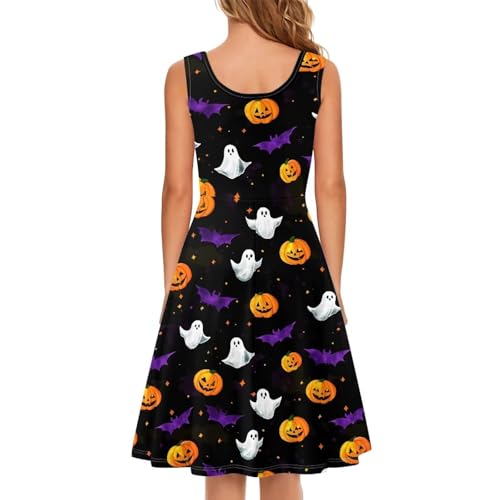 Image of Women Stylish Tank Dresses Sleeveless Round Neck Midi Casual Dress with Pocket for Summer