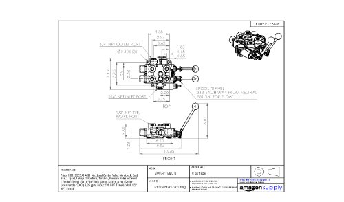 Prince RD522CCEA5A4B1 Directional Control Valve, Monoblock, Cast Iron, 2 Spool, 4 Ways, 3 Positions, Tandem, Pressure Release Detent 1 Position Detent, Spool "Out" Only, Spring Center, Spring Center, Lever Handle, 3000 psi, 25 gpm, In/Out: 3/4" NPT Female