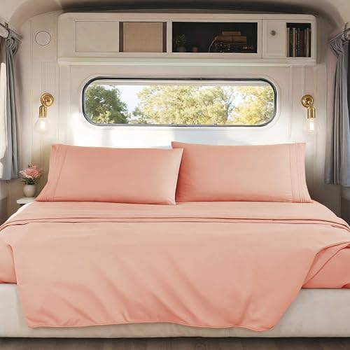 Nestl Peach Short Queen Sheets for RV, Hotel Luxury RV Queen Sheets Set, 4 Piece Fitted Bed Sheet Set and Pillowcases, Super Soft, Wrinkle-Free, and Breathable Camper Bedding
