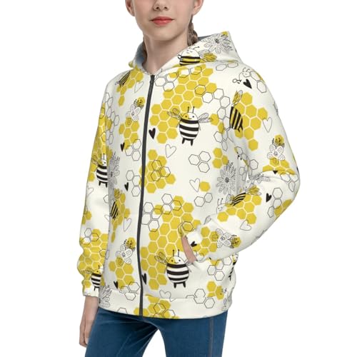 Heart Shaped Honeycomb Kids Pullover Hoodies Boys Zip Up Sweatshirts Girls Athletic Clothes with Pocket