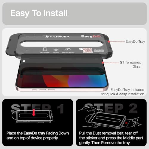 Image of KAPAVER GT EasyDo Privacy Tempered Glass Screen Protector for iPhone 16 Plus with Applicator (1Pack)