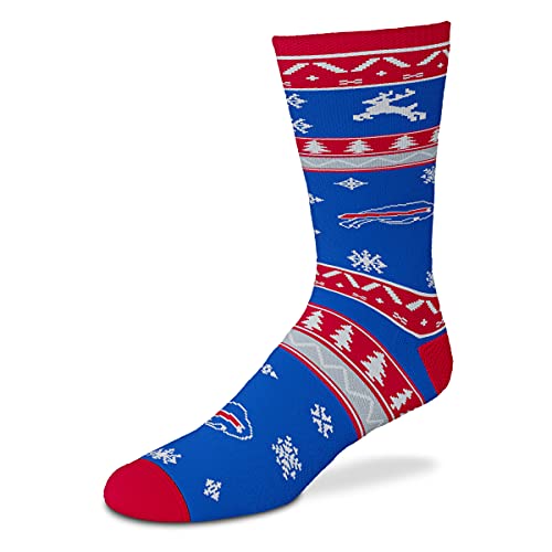 FBF - NFL Holiday Pattern Christmas Crew Socks (BUFFALO BILLS, Large)