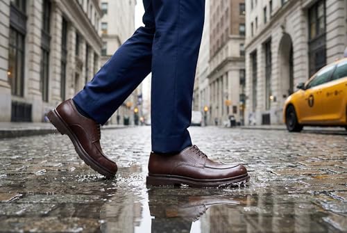 Image of Men's Black Leather Derby Shoes - Handmade Premium Design with Lightweight Comfort Sole