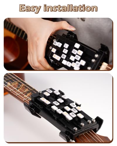 Image of Portable Guitar Chord Presser, Guitar Chord Helper And Trainer for Acoustic Guitar, Guitar Learning Tools for Beginners and Arthritis Player, Develop Confidence Quickly, black with clip