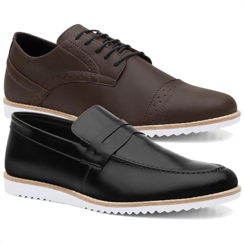 Combo 2 Sapato Casual Oxford Sport Fino Masculino Mega Macio Preto+Marrom