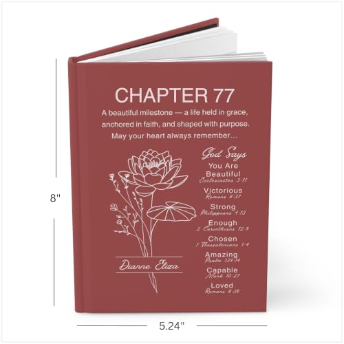 Personalized 77th Birthday Journal, Christian Faith Gift, Custom Name Birth Flower Notebook, Hardcover Floral Diary, 77th Birthday Keepsake for Mom, Dad, Wife, Husband, Grandma, Grandpa, Sister, Brother, Friend - VERSE77_10 - Image 8
