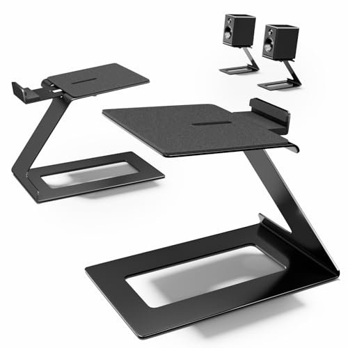 PUTORSEN Desk Speaker Stands,Desktop Speaker Stands for Most Small & Medium Bookshelf Speakers, Computer Speakers,Depth Up to 7.71in,6 Tilt Angle,Speaker Risers with Vibration Absorption Pad, Black by PUTORSEN - Used condition - US$24.64
