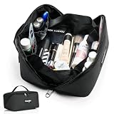 Wrangler Travel Toiletry Bag for Men & Women, Large Capacity Makeup Organizer with 4 Pockets, Water-Resistant Nylon, 180° Lay-Flat Cosmetic Bag with Handle & Double Zipper for Travel, Bathroom & Gym
