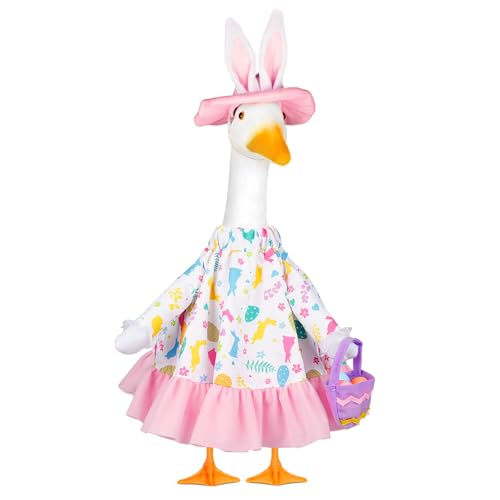 Vzuito Easter Goose Outfits Bunny Porch Goose Outfit Lawn Porch Goose Clothes Fits 23" Cement Plastic Goose Statue for Spring Easter Outdoor Garden Yard Patio Art Decor