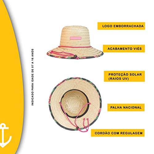 Chapéu de Palha Infantil Jovem Adolescente Viés Hibiscus Surf de Praia Saida Sol Verão na Moda Pisci