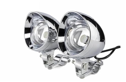 QIFHFBA Faro Anteriore 1 Set di Faretti Fendinebbia A LED Cromati per Moto con Staffa di Montaggio per Tubo di Protezione Roll Bar Morsetto Fanale Anteriore