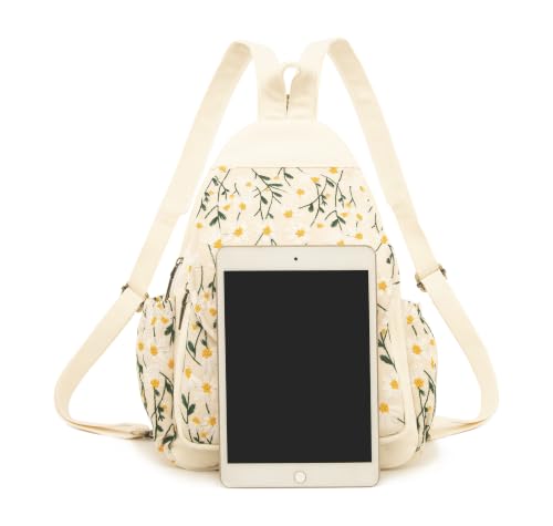 Image of SILKAREA Vintage Embroidered Floral Ethnic Backpack for Women Handbag Shoulder Bag Mini Travel Purse (Embroidered Chamomile)