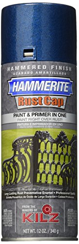 Masterchem 41125 Hammerite Rust Cap Hammered Enamel Finish, 12 Oz Aerosol Can, 18 Sq-Ft/Gal, Dark Blue, Bule