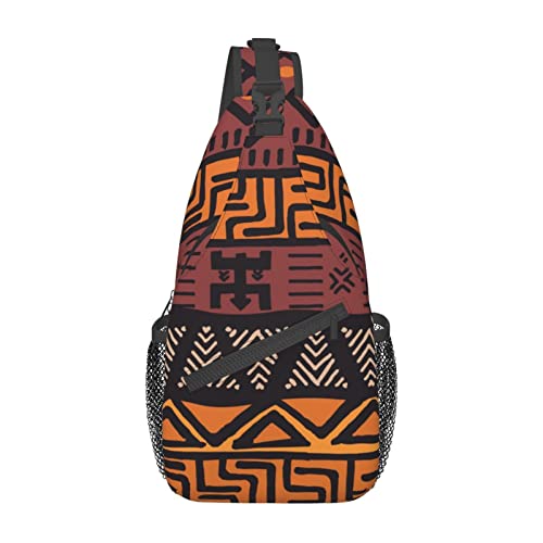 Sac banane africain en tissu de boue noir pour homme, sacoche de poitrine au style tribal décontracté