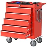 Cemostey 5 Drawers Tool Chest with Wheels, Metal Rolling Tool Box with Drawers, Large Capacity Tool Storage Cabinet with Keyed Locking, Tool Organizer Box for Garage, Workshop, Warehouse- Red