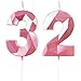 Geburtstagskerzen Zahl 32 Rosa - Rosa Kerzen 3D Kerzen für Frauen Geburtstagstorten, Kerzen zum 32 Geburtstagsdeko (Nummer 32 Kerze, Tortenkerzen) Geburtstagsparty, Feier