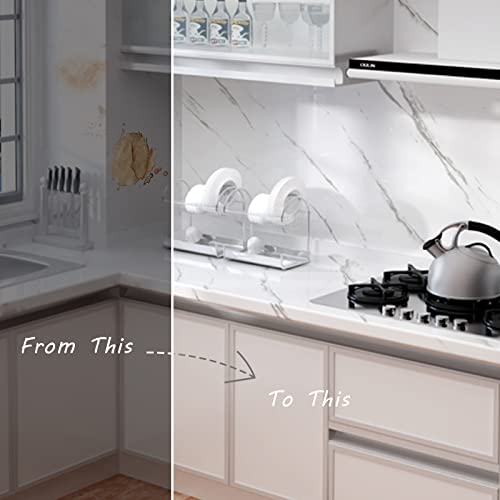 24"X394" Marble Wallpaper Granite Gray&White Contact Paper Peel And Stick Wallpaper Self Adhesive Removable Wallpaper For Kitchen Countertop Cabinet Furniture Is Renovated Thick Pvc Waterproof #TOP2