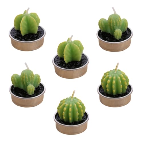 Image of PRETYZOOM 12pcs Decorative Cactus Tea Light Candles with Metal Holders Garden Starfruit Succulent Ball Shapes Long Burning Table Candle for Home Party Wedding Spa Decor