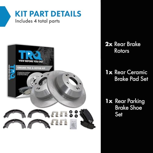 Image of TRQ Rear Brake Pad and Rotor Set Ceramic Parking Brake Shoe Compatible with 2010-2012 Hyundai Santa Fe 2011-2013 Kia Sorento