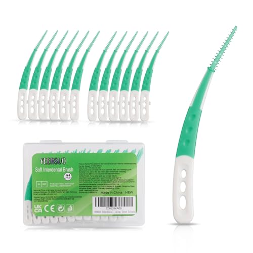 YEERSUO Cepillos interdentales, 84 unidades, palillo de dientes desechable, cepillos dentales, púas dentales para limpieza de dientes, colores verdes