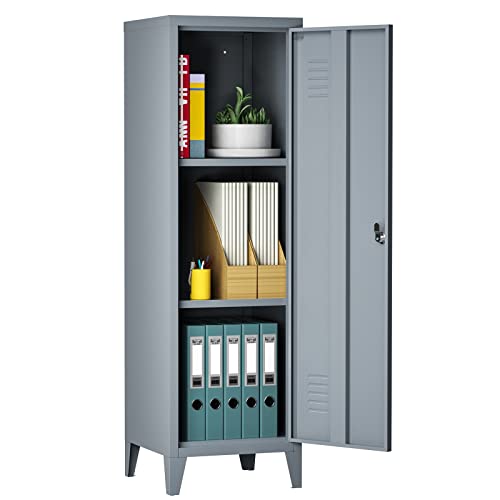 LISSIMO Lockable Storage Cabinet, Metal Locker Organizer for Employees?Steel Cabinet with Keys and Removable Shelves for Home Office School and Dormitory(Grey)