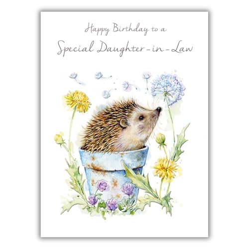 Noel Tatt Daughter in Law Birthday Card - Cute Hedgehog and Floral Wildflower Design - Happy Birthday Card to a Special Daughter in Law - For Her