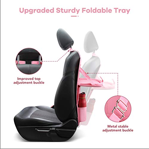 Tsumbay Car Back Seat Organizer Upgraded PU Leather Car Storage Organizer with Foldable Table Tray, Car Back Seat Protectors Kick Mats Car Travel Accessories - Pink - Thumbnail 5