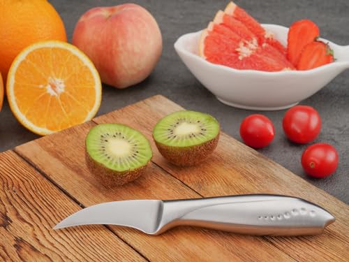 WELLSTAR 2.5 Inch Birds Beak Paring Knife, Sharp High Carbon Stainless Steel Curved Blade for Fruit and Vegetable Peeling Garnishing Cutting – Silver - Image 6