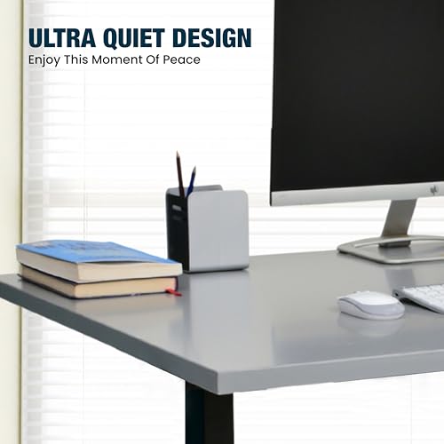 Image of Manual Height Adjustable Desk | 120x60 cm Grey Top, 18mm Thick | Black Frame | 60kg Capacity | Smooth Hand Crank | 2-Year Warranty | Sturdy Steel Frame | Ergonomic Home & Office Use