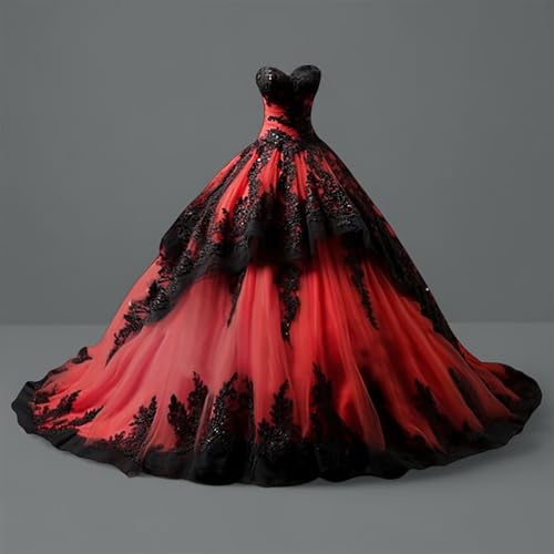 TRHTX Vintage Strapless Wedding Dresses for Bride with Black Appliques Puffy Layered Tulle Bridal Gown2