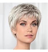 Short Blonde Pixie Cut Wigs for White Women, Synthetic Ombre Blond Short Straight Hair Wig with P...