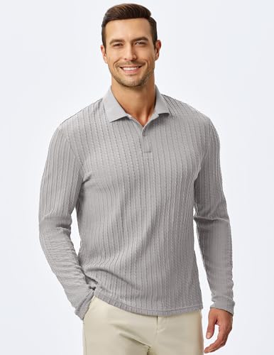 Image of JMIERR Mens Casual Polo Shirt Summer Short Sleeve Vacation Button Beach Knit Stretchy Golf Shirts