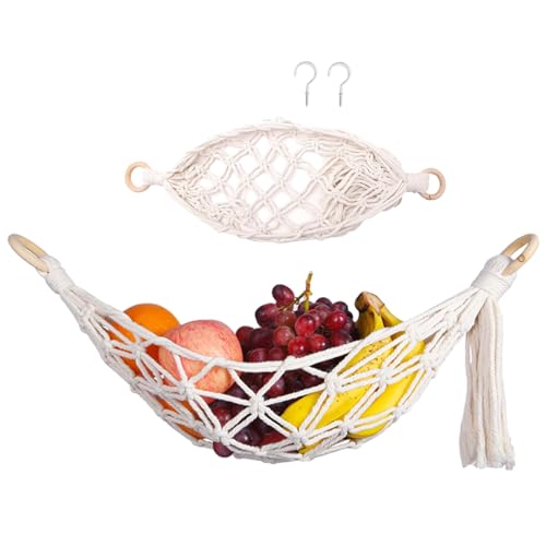 JINGAN Hamac à fruits, filet à fruits | Hamac en coton tressé à la main pour fruits - Sac en maille décorative en coton tressé à la main, support en maille pour oignons, pommes de terre, ail