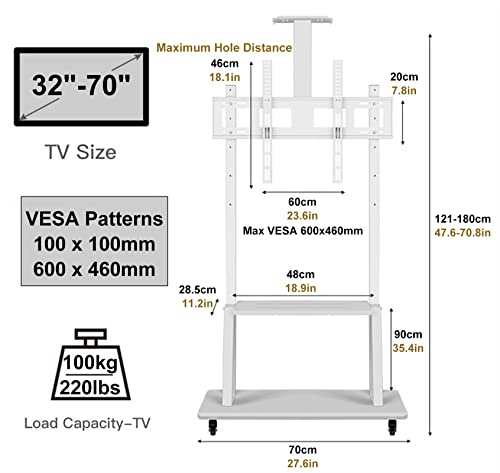 Soporte móvil para TV de 55 a 75 pulgadas, blanco, con ruedas miniatura 5