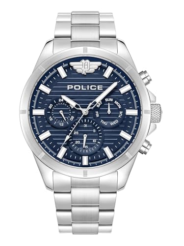 Police Malawi PEWJK2227804 Men's Watch Stainless Steel Silver Blue 45 mm Water Resistance 5 Bar