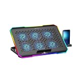 C3Tech Base refrigerada Gamer para Notebook, NBC-550BK 17,3' Preto, 5 niveis de ajustes de inclinacao, ajuste de velocidade, Iluminacao RGB em 10 modos, superficie em aluminio, suporte para celular