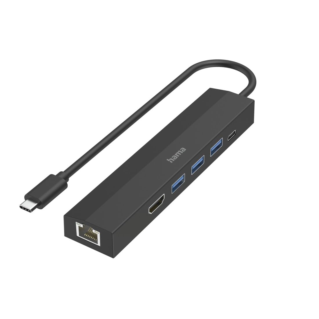 Hama Multi-port USB-C Hub (6-in-1 Adapter: 3 USB-A, 1 USB-C Power Delivery PD, 1 HDMI, 1 Ethernet, Laptop Docking Station, MacBook Pro, MacBook Air, iPad Pro, Dell and XPS) Black