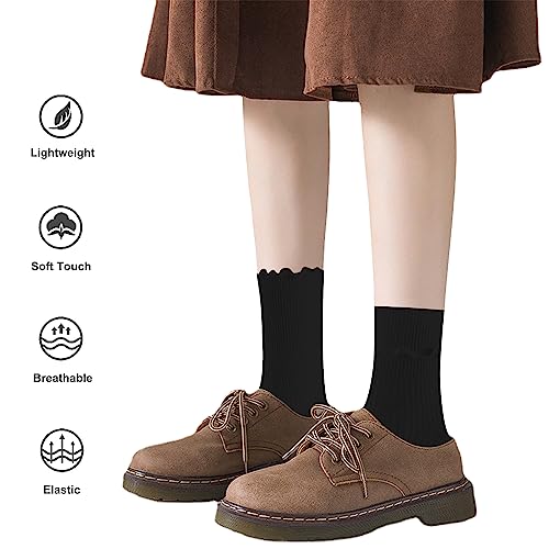 Image of UTTPLL Womens Cotton Crew Socks Ruffle Turn-Cuff Fashion Princess Lettuce Ankle Socks Athletic Thin Gift Dress Socks