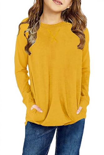 Image of SELINK Girl's Casual Big Kids Long Sleeve Striped Color Block Casual Tees with Pockets