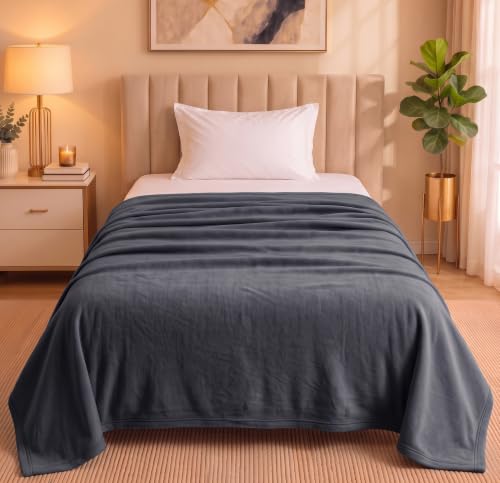 Image of HOMEKART 300 TC All Season Solid /Plain Lightweight Polar Fleece Single Bed Blanket (152 x 230 cm), Grey