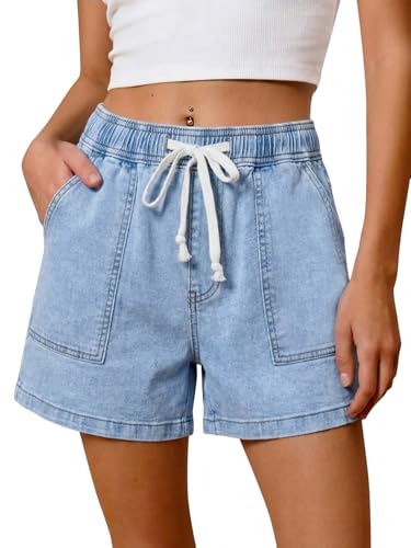 Cicy Bell Womens Baggy High Waisted Jean Shorts Summer Wide Leg Jorts Casual Drawstring Denim Shorts