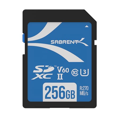SABRENT SD Karte 256GB V60 UHS-II SDXC, Class 10, U3, 270MB/s Lesen, 170MB/s Schreiben – Profi SD Speicherkarte für 4K/8K Video, Fotografen, Videografen, Enthusiasten (SD-TL60-256GB)