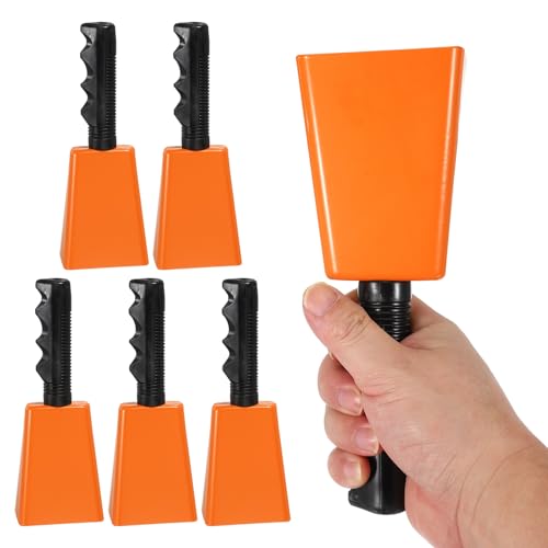 Cloche à vache football orange PATIKIL en métal avec poignée pour supporter votre équipe lot de 6