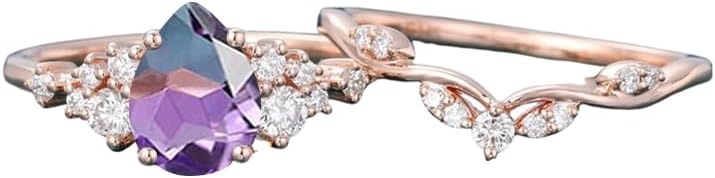 1.0 ct Pear Shaped Gemstone Engagement Rings For Women 2 pcs Unique Art Deco Curved Wedding Ring Set 10K 14K 18K Gold Nature Teardrop Inspired Ring Wedding Engagement Ring Set