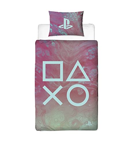 PlayStation Marble Single Duvet Cover Officially Licensed | Reversible 2 Sided Marble Design with Matching Pillowcase, Polycotton, Pink (Single)