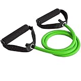 Resistance Band Toner Tube with Foam Handles for Men & Women | Gym Equipment Fitness & Exercise for Strength Training, Yoga, Pilates & Home Workout (Green, 10lbs - Extra Light)