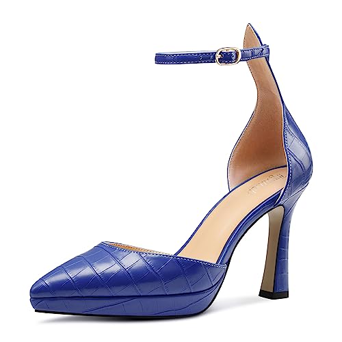 TNYNFBEB Womens Stiletto High Platform Heel Pointed Toe Pumps Ankle Strap Buckle Party Basic Classic 3.9 Inches Heels